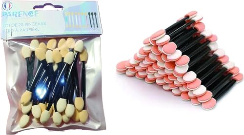 PARENCE.- Set de 20 pinceles para sombras de ojos - Brocha para aplicar el maquillaje - doble cara, aplicador, negro y beige, 6cm