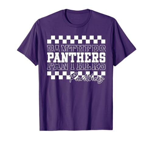 Panthers Checkered Print School Spirit Panther Teachers T-Shirt