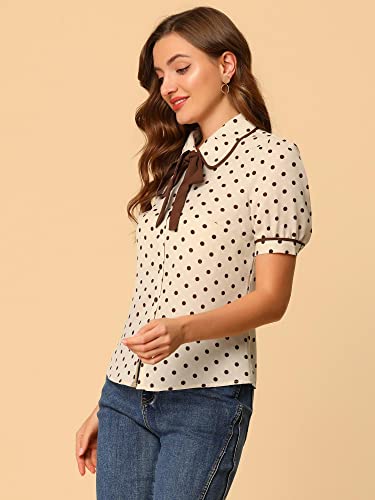 Allegra K Polka Dots Blouse for Women's Peter Pan Collar Bow Tie Neck Puff Sleeve Vintage Shirt Top4