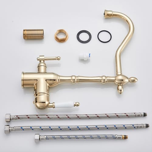 Mitigeur de cuisine col de cygne laiton antique et eau potable C B - 6