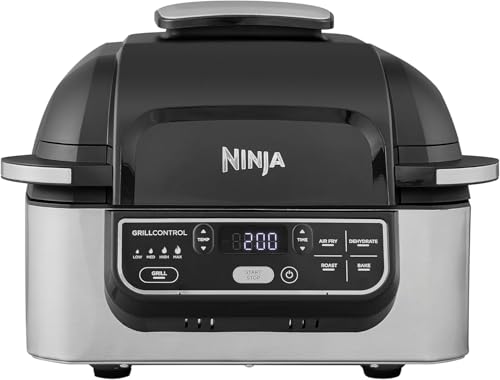 Ninja Foodi Health Grill & Air Fryer 5.7L with Cyclonic Air Technology, 5-in-1, Air Fry, Grill, Bake, Roast, Dehydrate, Dishwasher Safe Parts, Cleaning Brush, Black/Silver AG301UK