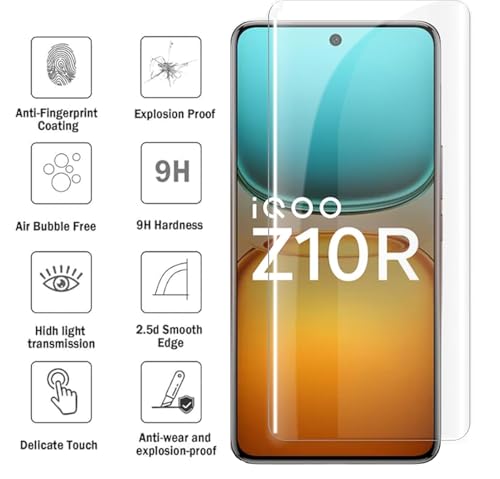 Image of FabeKee UV Tempered Glass Screen Protector Guard Compatible For (6.7 Inch, Pack of 1) Full Adhesive UV Curved Case Friendly HD Clarity (IQOO Z10R 5G, UV)