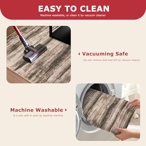 KOZYFLY Area Rug 3x5 Modern Ombre Living Room Rug, Washable Rugs for Bedroom Non-Slip Soft Stain Resistant Striped, Print Distressed Blush Brown Abstract Carpet for Living/Laundry/Kid Room