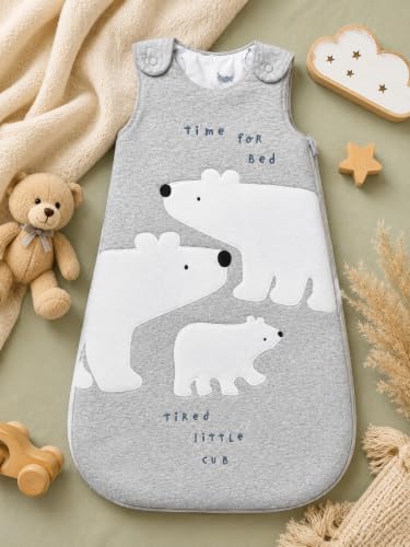 Image of TuddyBuddy Baby Cotton Wearable Quilted Sleeping Bag Blanket 1.5 Tog with 1 Way Zipper Closure | Ideal for Babies & Kids Hypoallergenic Fabrics | (Panda Reversible Blanket - Grey, 12-18 Months)