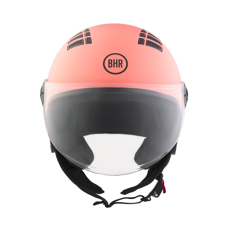 BHR Casco Demi-Jet 834 FLOW - Casco Scooter Estivo Omologato ECE 22.06 con 16 Fori di Aerazione - Visiera Antigraffio e Sgancio Micrometrico, Corallo Opaco, S