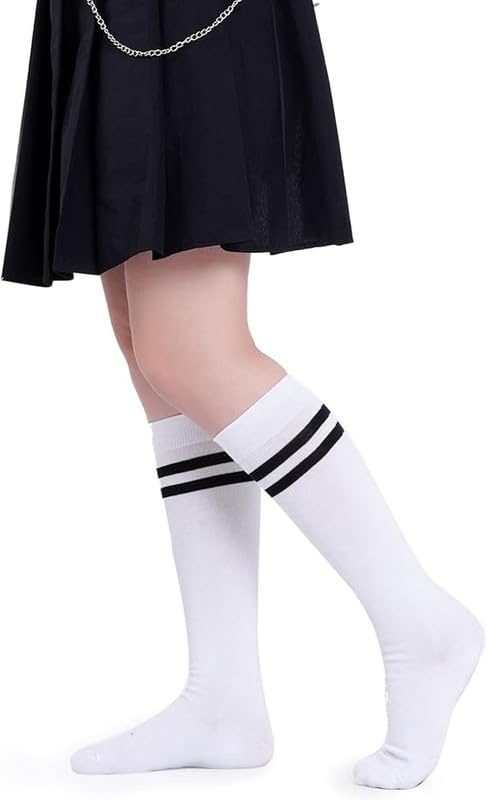 Image of WKLOUYHE 3 Pairs School Uniform Cotton Knee High Socks Athletic Sports Soccer Socks Tube Sock for Girls and Boys