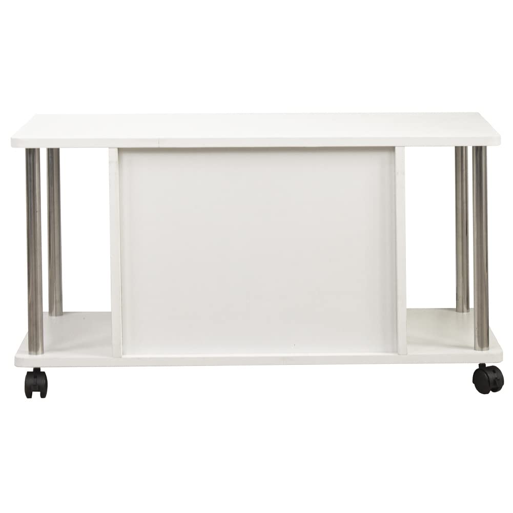 BAKAJI Carrello Porta Tv Bianco con 4 ruote Mobile orizzontale basso per Televisore Legno MDF Carrello Tavolino Moderno di Design Arredamento con Ripiani Mensole Portaoggetti Funzionale