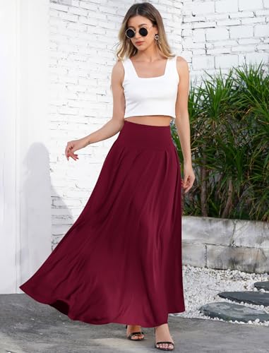Women Elegant Elastic High Waist Tie Front Pleated Maxi Skirts Vintage Flowy Boho Maxi Skirt Summer Casual Beach Long Skirts4