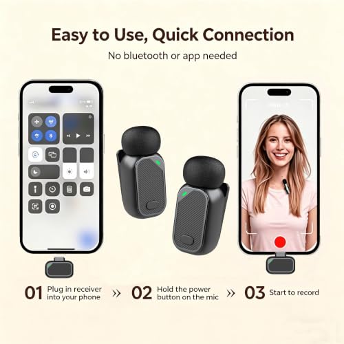 Image of Wireless Lavalier Microphone for iPhone, 2Pcs Mini Mic with Charing Case