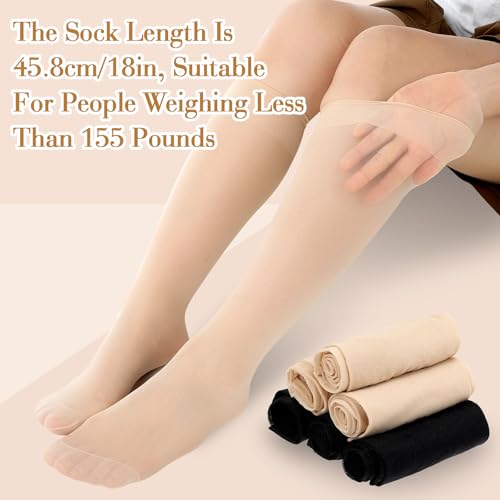 6 Pairs Knee High Stockings for Women, Elastic Sheer Nylon Socks with Reinforced Toe Toes Nude Black One Size3