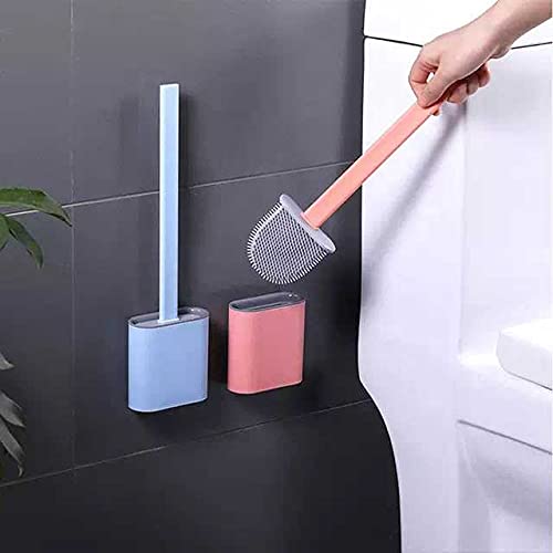 Fabium Silicon Toilet Brush with Flexible Wall Mounted Slim Holder Stand High Deep Cleaning with