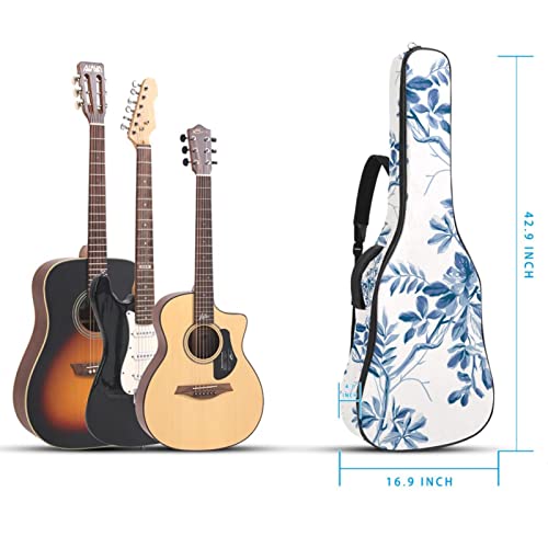 Sac à dos guitare acoustique étanche motif oiseaux fleurs 42.9" avec organiseur - 5