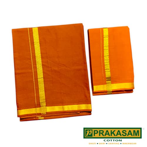 Image of PRAKASAM COTTON Mens Colour Jari Cotton dhoti and Angavastram Set (1.30X2.00 Meter Dhoti, 36X1.80 towel)