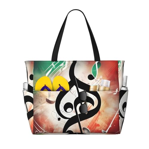 Music Notes Print Large Gym Tote Carry On Bag With Wet Compartment For Travel