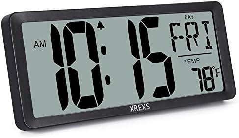 XREXS Large Digital Wall Clock, Battery Operated Alarm Clocks for Bedroom Home Decor, Count Up & Down Timer, 14.17 Inch Large LCD Screen with Time/Calendar/Temperature Display (Batteries Included)