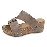 Women's Casual Wedge Slipper Open Toe Sandals for Everyday Leisure Outdoor Travel Summer Beach Stylish Comfort (Khaki, 6.5)