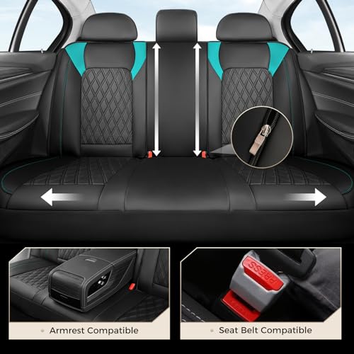 Image of Coverado Seat Covers Full Set, Faux Leather Car Seat Covers for Cars, Waterproof Car Seat Cover, Universal Seat Covers, Car Seat Protector Car Seat Cushion Universal Fit Most Cars Trucks, Black&Blue