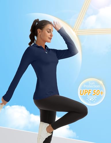 Women's Polo Shirts Long Sleeve UPF 50+ Sun Protection Tennis Golf Workout Tops Sport Zipper V Neck2