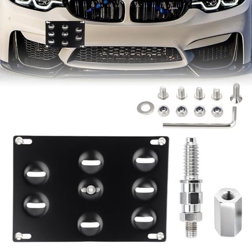 ACLONG Front Tow Hook License Plate Mount Bracket Fit for BMW 1 3 5 Series E46 E90 E91 E92 E93 E39 X5 E70 G30 No-Drill Front Bumper Plate Holder Kit