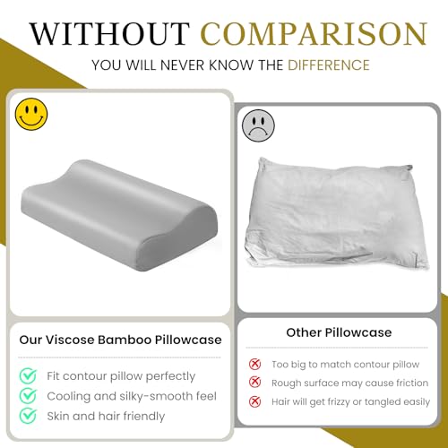 Image of Cooling Pillowcase for Contour Pillow- Rayon Derived from Bamboo Contour Cervical Neck Pillow Case Cover- Breathable Silky Soft Pillowcase for Hot Sleepers,24 x14 x5 /3.7 Inches 1 Piece Light Grey