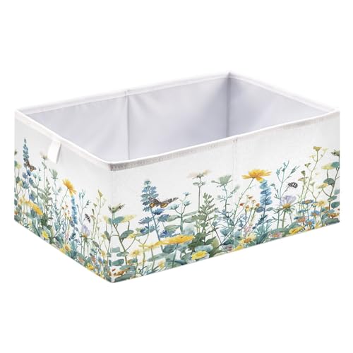 KEEPREAL Wildflowers with Butterflies Basket Bin Large Storage Basket Rectangular Storage Basket Clothes Basket Decorative Basket for Home Office#360