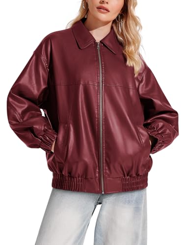 Yousify Womens Leather Jacket Oversized Faux Casual Zip Up Bomber Motorcycle Jackect Trendy Fall Winter Clothes S-XXL3