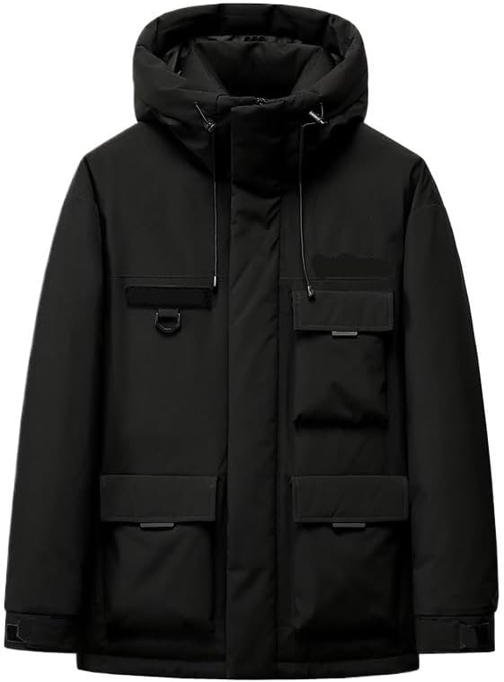 Mens Stand Collar Hooded Down Jackets Winter Thick Warm Loose Fit Casual Outdoor Puffer Coat