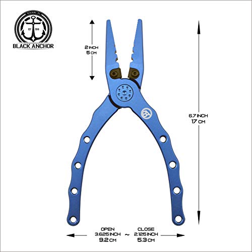 Black Anchor Aluminum Fishing Pliers 6.7\" Saltwater Resistant Anodization, Mono, Fluoro & Braid Line Cutters, Nylon Sheath with Belt Loop (Black, 6.7) - Thumbnail 4