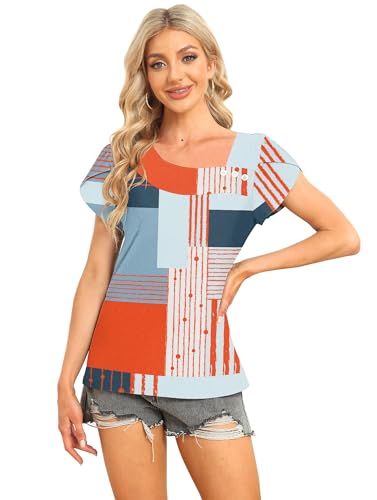 Image of Womens Petal Sleeve Tops Summer Trendy T Shirt Casual Loose Square Neck Button Blouse Tees