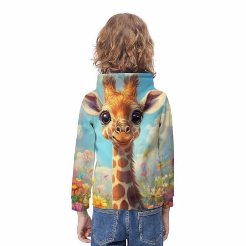 Pull chaud à capuche enfant 10-12 ans imprimé girafe 3D - 4