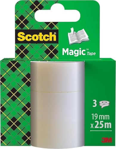 Scotch Magic Invisible Tape - 3 Refill Rolls 19mmx25m - General Purpose Sticky Tape for Document Repair Labelling & Sealing