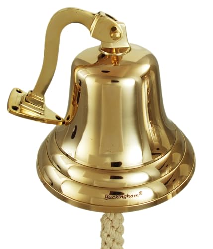 Buckingham Solid Brass Ship Bell Wall Mountable Pub Door Bell Hand Bell Home Decor Gold Finish Premium Quality Last Orders Brass Doorbell (6 inches 15 cm)