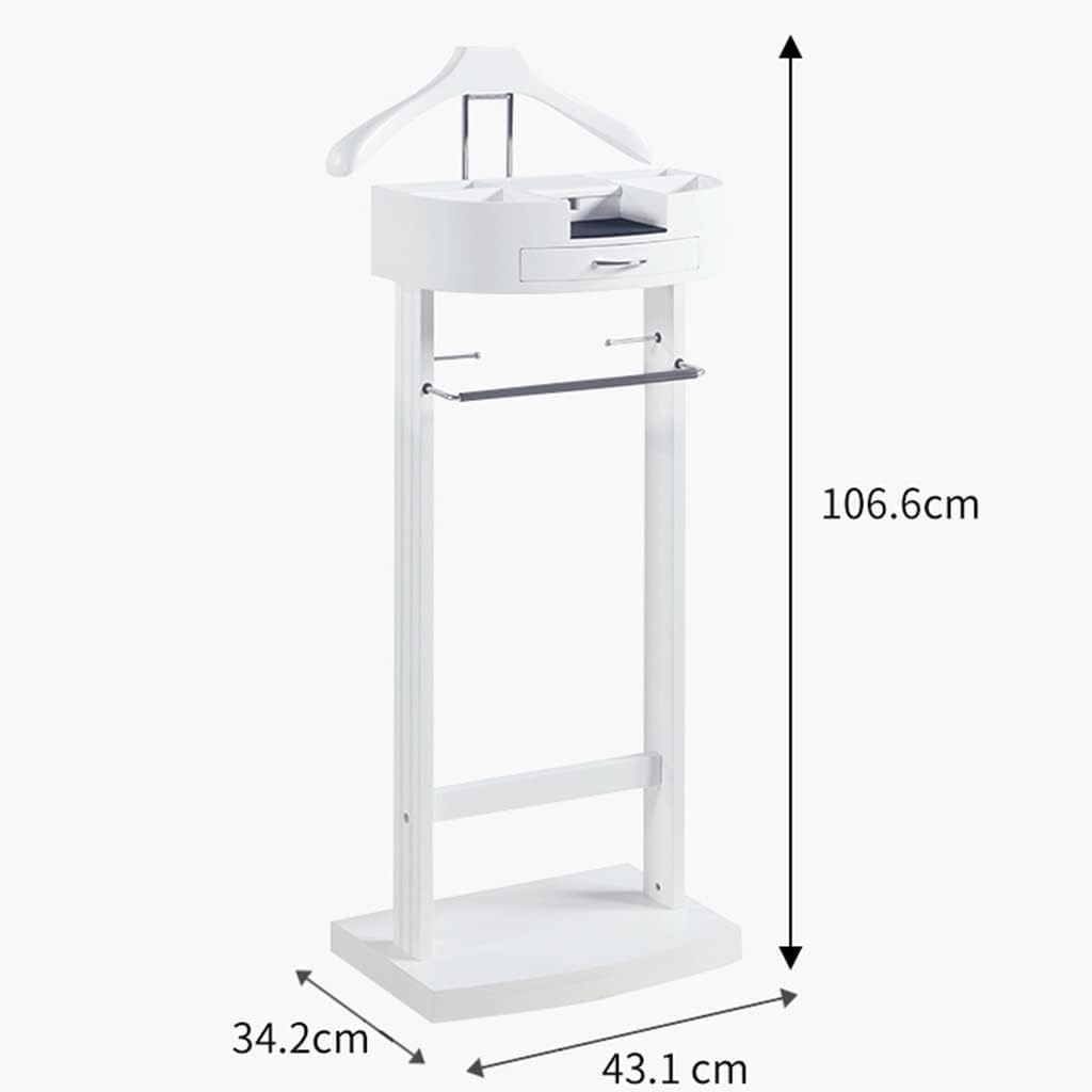 Freestanding Wood Suit Stand Valet Rack for Men & Women with Drawer, Top Tray, Contour Hanger - Ideal for Office, Living Room, Bedroom (43.1X34.2X106.6cm)