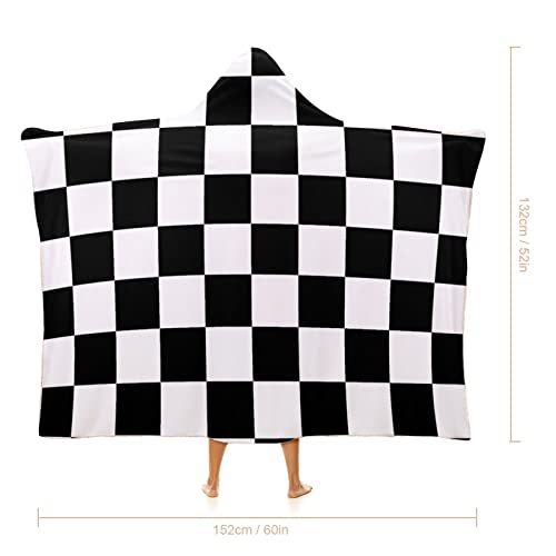 White Black Checkered Wearable Hooded Throw Blanket Warm Poncho Cloak Cape Wrap Blanket For Bed Couch Travel 50"X60" #TOP1