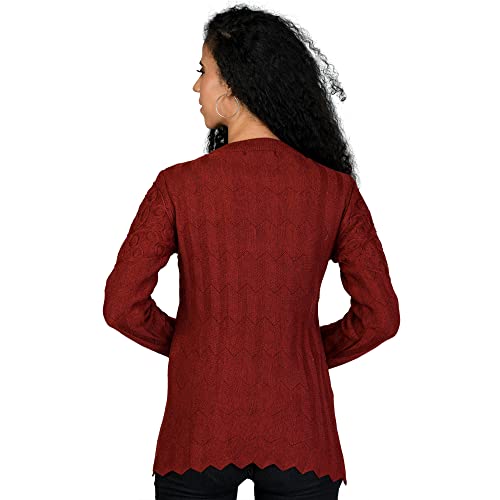 Image of LADYWILLINGTON Women Woollen Round Neck Sweater Heavy Front Long Kadai Cardigan Winter Wear Pure Wool Cardigan for Women Free Size Cotty Warm Cardigans with Side Pockets