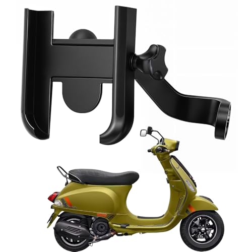 Image of Metal CNC Mobile Holder for Scooter, Scooty & Motorcycle Compatible for Vespa S 125, Mirror Mount, 360 Rotation, Strong Anti-Slip Grip, Wide Adjustable Fit for All Smartphones (Black)