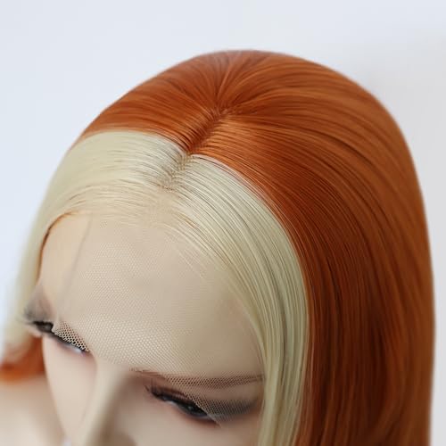 Perruque orange longue ondulée sans colle pour éviter les irritations et changer de style - 5