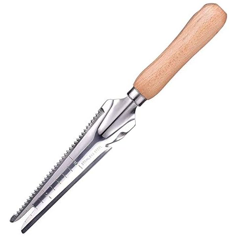 jiaguan Wooden handle Manual Weeder Tool Weed Puller Garden Weeder Shovel for Garden Digging Transplanting Weeding Grass, Stainless Steel Weeder with Measure Cover