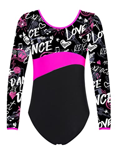 Yhong Maillot de gimnasia infantil para niña, manga larga, leotardo, entrenamiento, ropa de danza, rosa roca, E 98-104