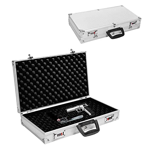 GYMAX Maletín Resistente de Aluminio, Maletín de Herramientas de 47 × 25 × 8,5 cm, con Cerradura de Combinación, Funda para Arma y Objetos de Valor
