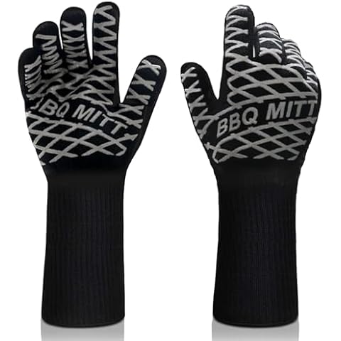 Esie Houzie BBQ Gloves, 1472°F Extreme Heat Resistant & Cut Resistant Oven Mitts with Fingers for BBQ Grilling, Cooking, Baking, Cutting, Fireproof 15 Inch Anti-Slip Gloves for Men(Gray) Cover