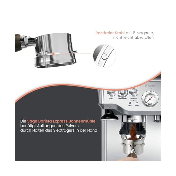 HOLIHOKY Bodenloser Siebträger 54mm mit Edelstahl 304 Dosierring, Espresso Sage Siebträger Kompatibel mit Breville Barista Pro Express 870/878/880, Bottomless Portafilter 54mm mit Holzgriff – Bild 6
