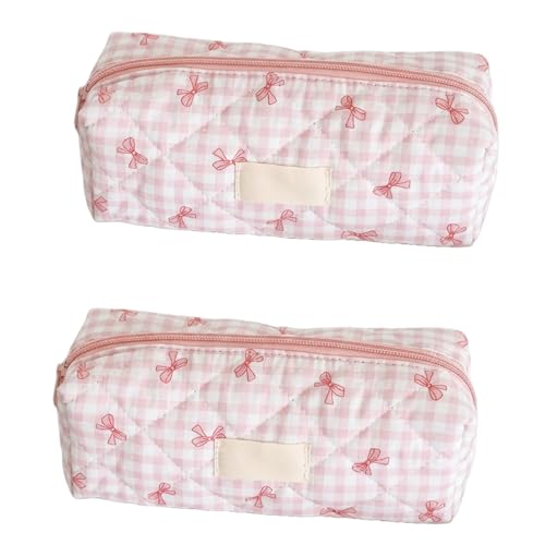 XcnPer 2PCS Pink Pencil Case Lovely Cute Pencil Case for Girls Fashion Pencilcase Pink Pretty Bow Bag Daily Pencilcase Storage Bag