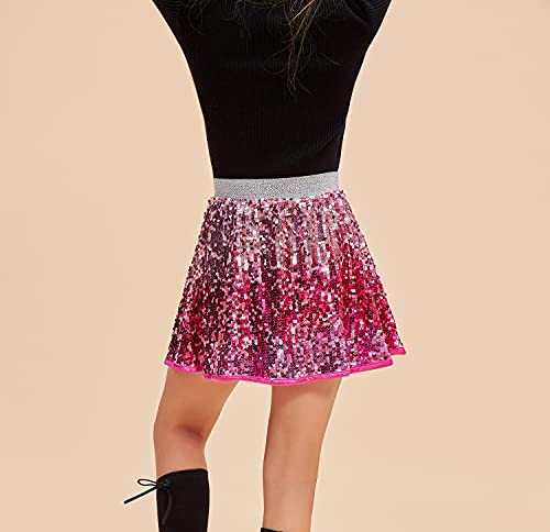 Girls Sequin High Waist Ballet Skirt Sparkle Hot Pink Tutu Party Skirt Size 6-7 #TOP3