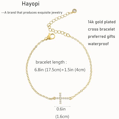 Gold Bracelets for Women,Dainty Gold Cross Bracelet 14K Gold Plated Beaded Bracelets for Women Trendy Bracelet Stack Pearl Bracelet Set Waterproof Chain Bracelet Gold Jewelry for Women Baptism Gifts3