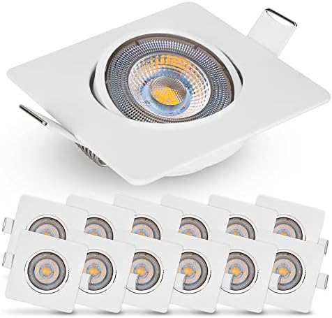 Emos Exclusive Square LED Spot Lights for Ceiling 5W / 450lm | Mains Powered, Ultra Slim, Adjustable Tilt | recessed LED Ceiling Light Warm White 3000k | Pack of 6 LED Spotlights White