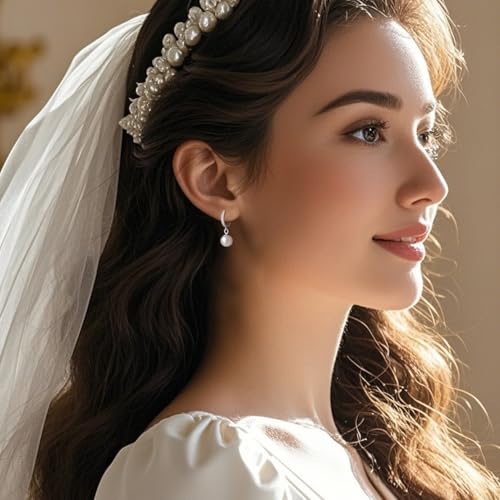 SLUYNZ Solid 925 Sterling Silver Pearls Hoop Earrings for Women Teens Wedding Pearls Earrings Hoop Earrings Huggie3