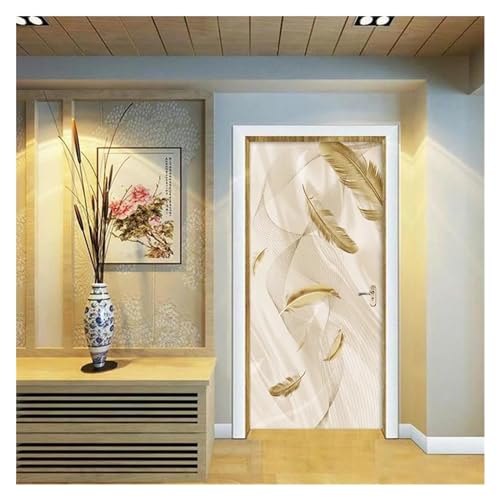 Décoration murale plume dorée 3D PVC luxe 95x215cm