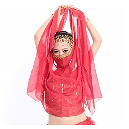 BONUS ET SALVUS TIBI (BEST) Mejor baile las mujeres de disfraz de danza del vientre gasa chal velo bufanda, Women's, color rosso, tamaño talla única