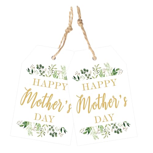 joycraft Gift Tags for Mothers Day - 50Pcs Floral Mothers Day Tags with String 3.3x2.1 in White Kraft Paper Lables Green Flower Lables for Party Favor Craft Moms Birthday Gift Wrap